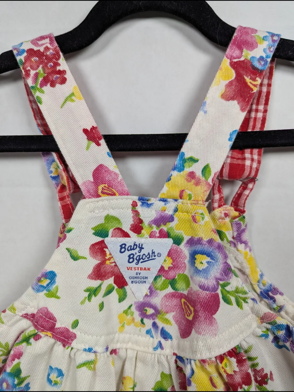 VTG 80s 90s OshKosh B'Gosh Vestback Overalls Bubble Red Floral Sz 18 Months USA